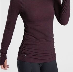 Athleta Speedlight Seamless Top Dark Plum Heather Long Sleeve w/ Thumb Holes, XS